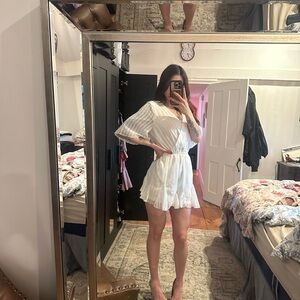 Elegant White Dress with Sheer Sleeves